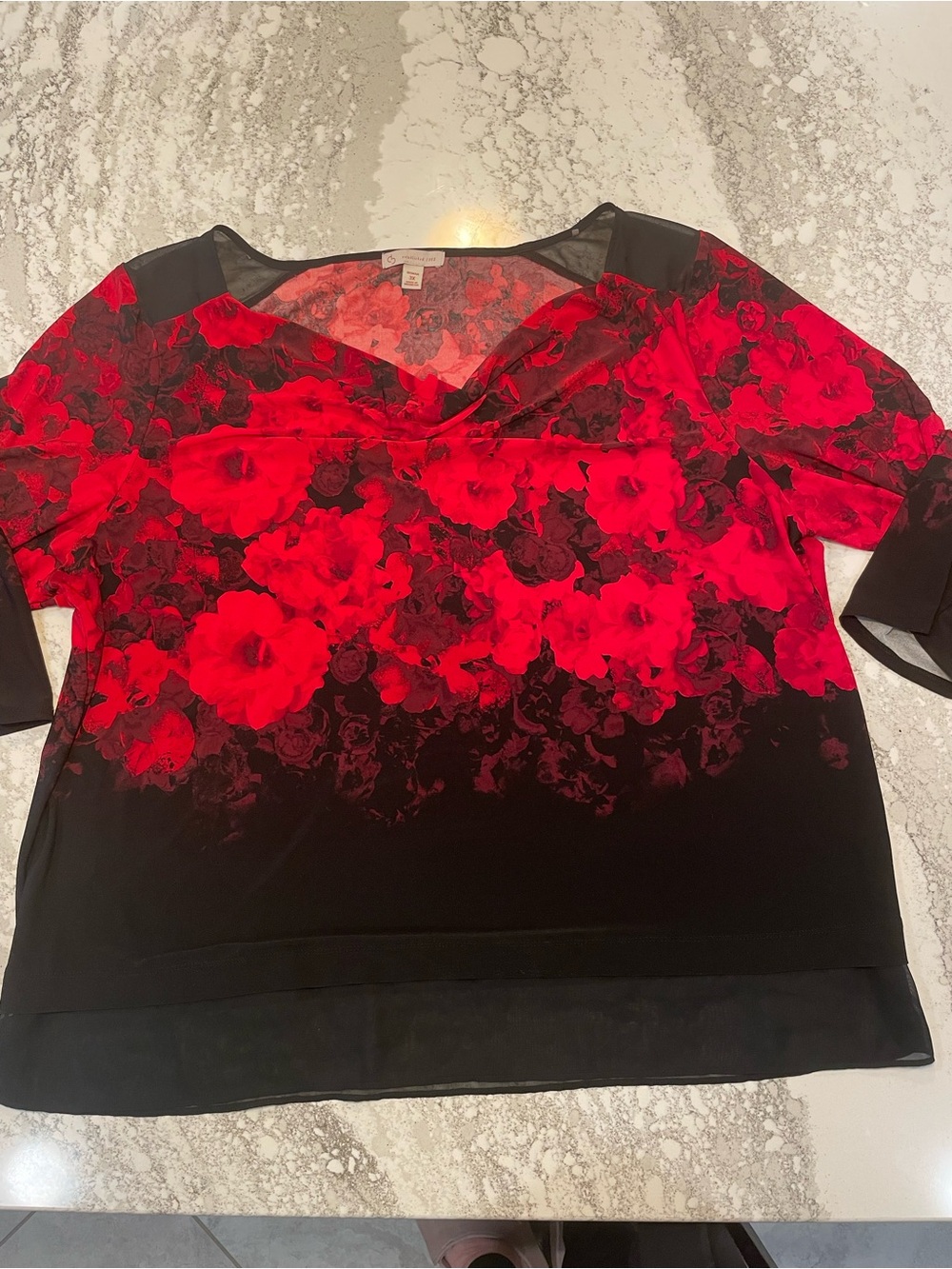 Gorgeous Christopher & Banks Black and Red Floral Boatneck Blouse